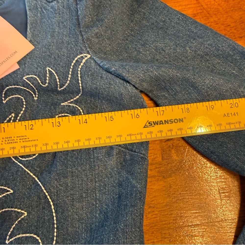 NWT Avec Les Filles Blue Denim Dress Embroidered sz 2 rodeo western long sleeve - Picture 6 of 13